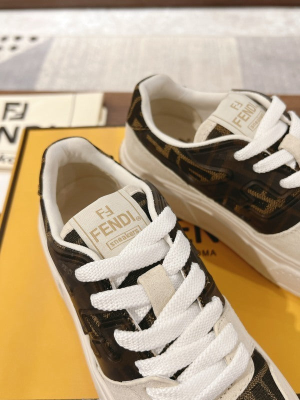 Flat platform sneakers made of canvas and white suede