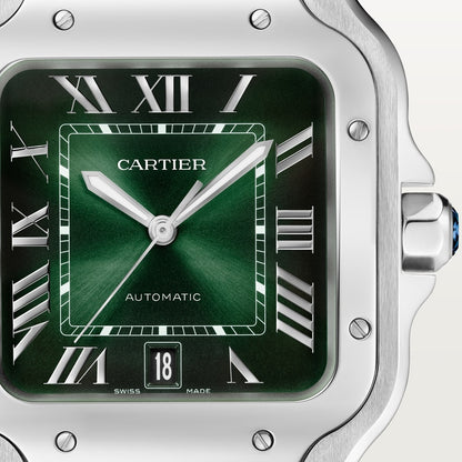 Santos silver watch with a graduated green dial