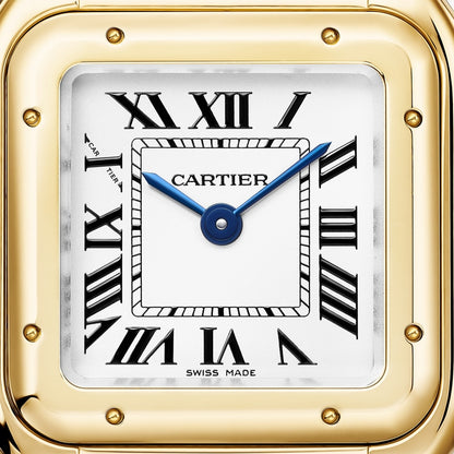 Panthère Uhr aus Gold mit schwertförmigen gebläuten Stahlzeigern Small