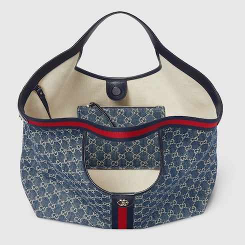 Small GG Giglio shopping bag in blue and white GG denim