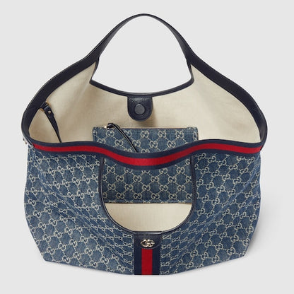 Small GG Giglio shopping bag in blue and white GG denim