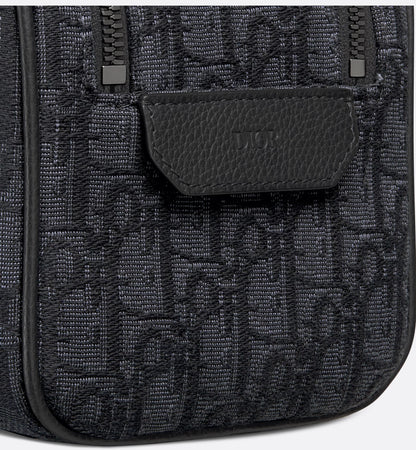 Toiletry bag black oblique jacquard and grained calfskin