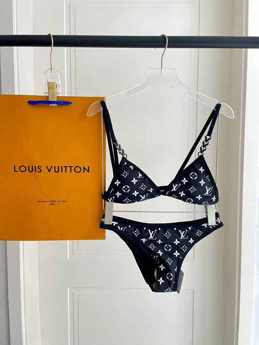 Monogram Chain Link Bikini Schwarz/Weiß