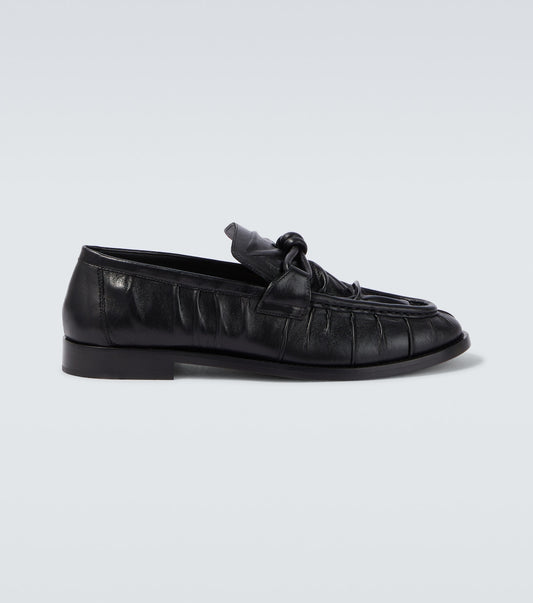 Astaire Knot Loafer in Black Nappa Leather with Black Buckle