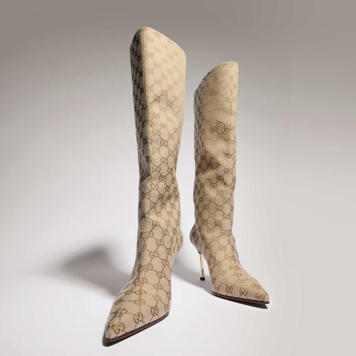 Bombshell Damenstiefel in Sandfarbener und dunkelbrauner GG Canvas