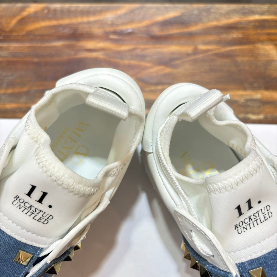 VLTN Rockstud Open Leather Sneakers White/Blue
