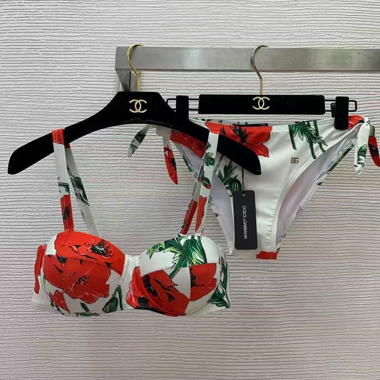 Bikini mit floralem Mohnblumen-Print Rot