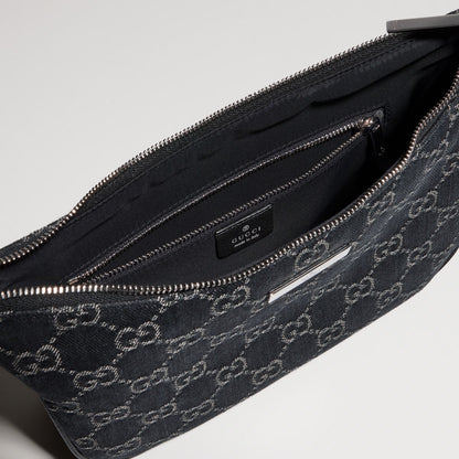Kleine Lady Lunetta Schultertasche aus schwarzer GG Denim