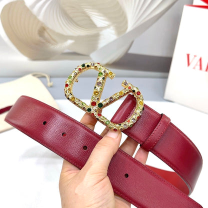 Reversible belt VLogo Signature Bordeaux with multicolored Swarovski crystals