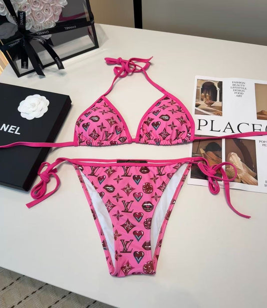 Pop-Art Lips and Hearts Bikini Rosa
