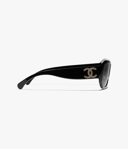Rechteckige Sonnenbrille aus Acetat mit schwarzen und grauen Gläsern