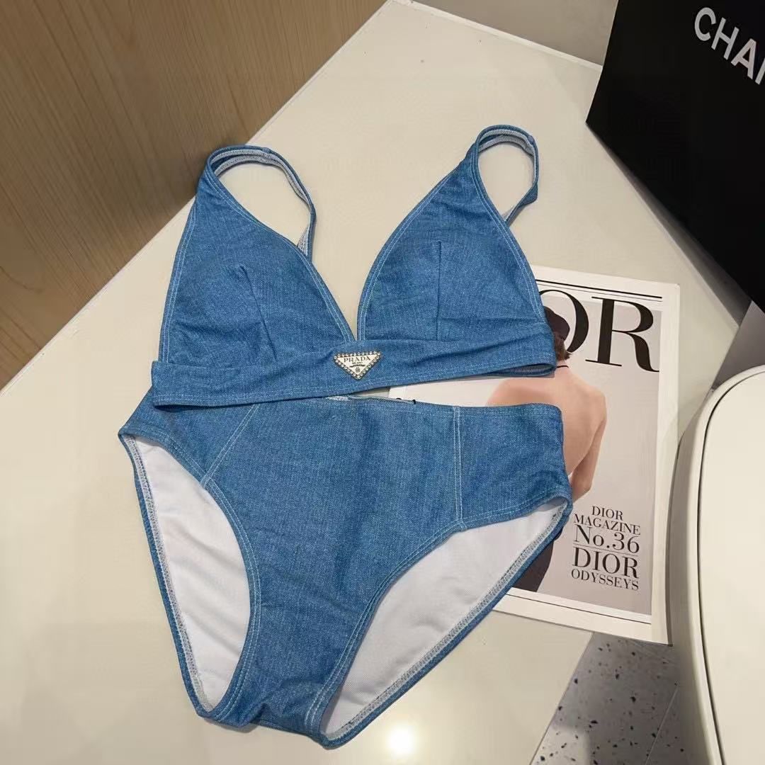 Bikini aus technischem Gewebe in Jeans-Optik