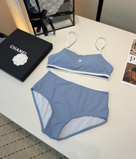 High-Waist-Bikini-Set Blau
