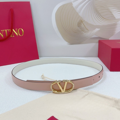 V Logo Gürtel aus Lackleder Rosa mit Kristallen