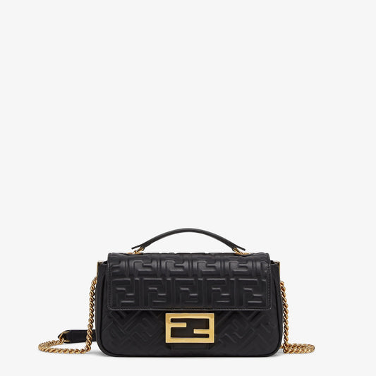 Baguette Chain Midi in black nappa leather with FF pattern