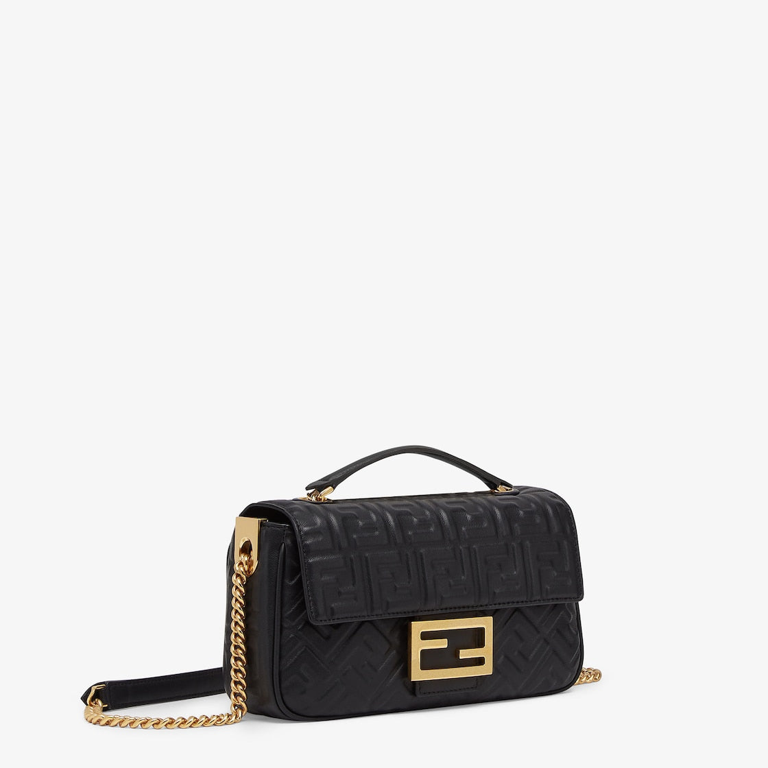 Baguette Chain Midi in black nappa leather with FF pattern