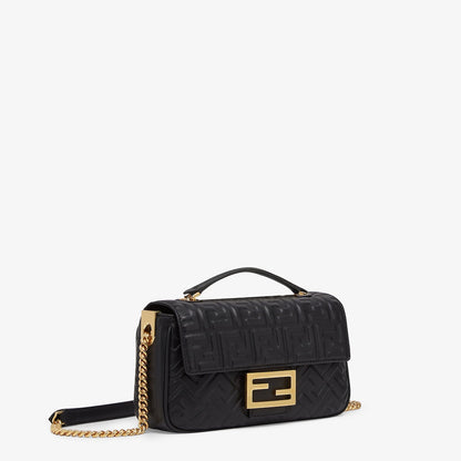 Baguette Chain Midi in black nappa leather with FF pattern