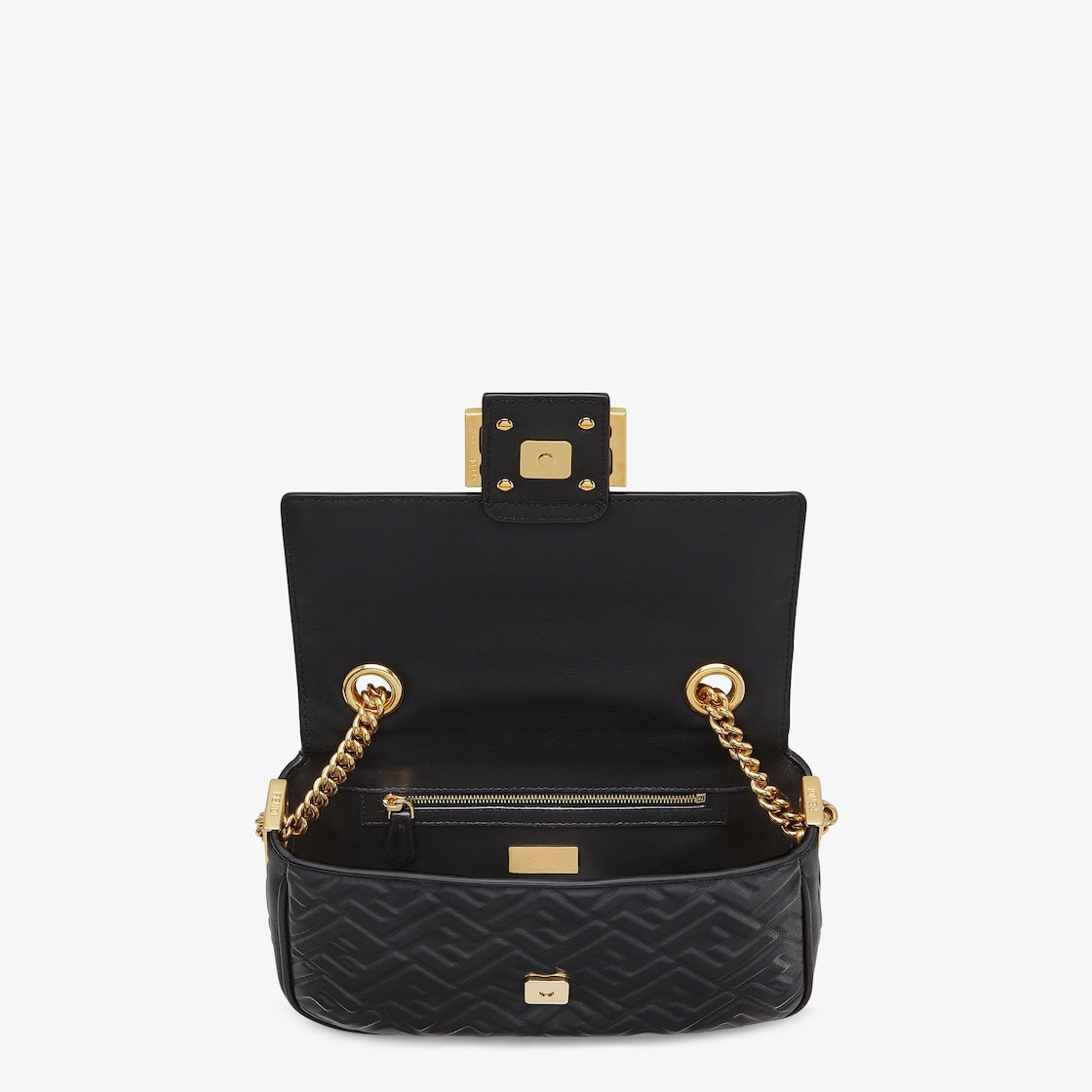 Baguette Chain Midi in black nappa leather with FF pattern