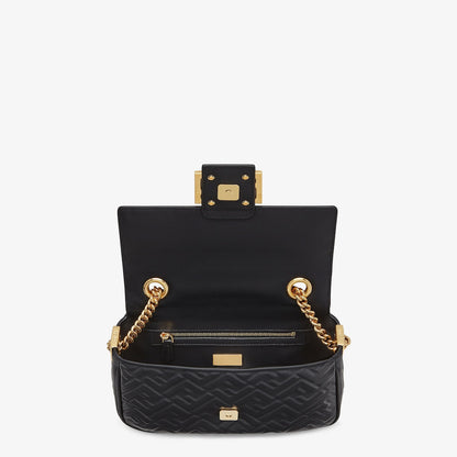 Baguette Chain Midi in black nappa leather with FF pattern