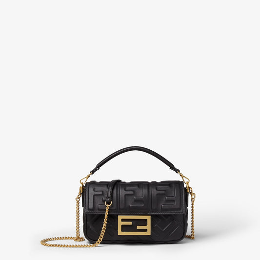 Baguette Mini aus schwarzem Nappaleder mit FF-Muster