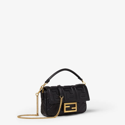 Baguette Mini aus schwarzem Nappaleder mit FF-Muster