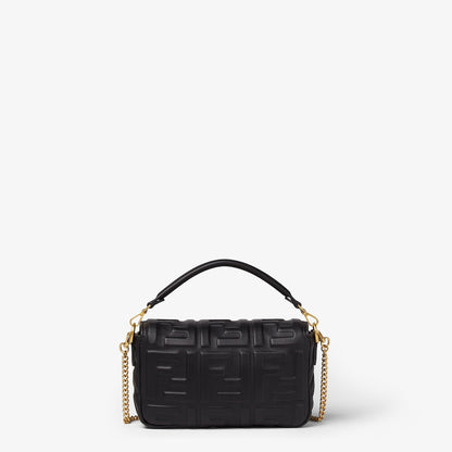 Baguette Mini aus schwarzem Nappaleder mit FF-Muster