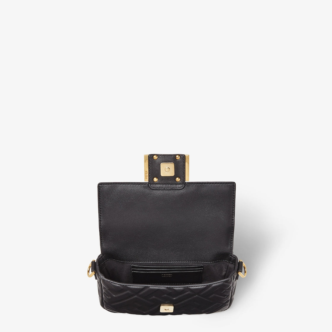 Baguette Mini aus schwarzem Nappaleder mit FF-Muster
