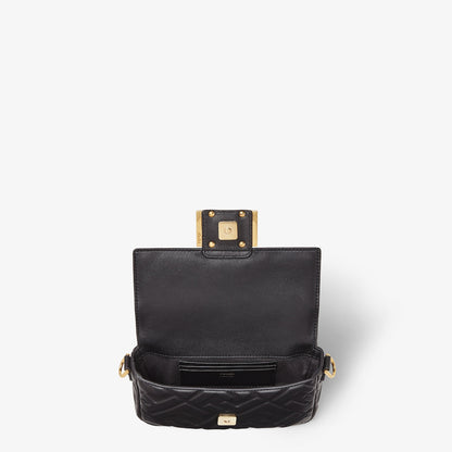Baguette Mini aus schwarzem Nappaleder mit FF-Muster