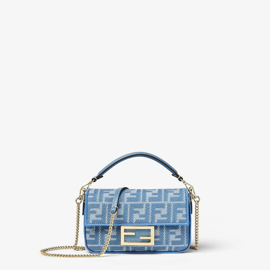 Baguette Mini in blue FF jacquard denim