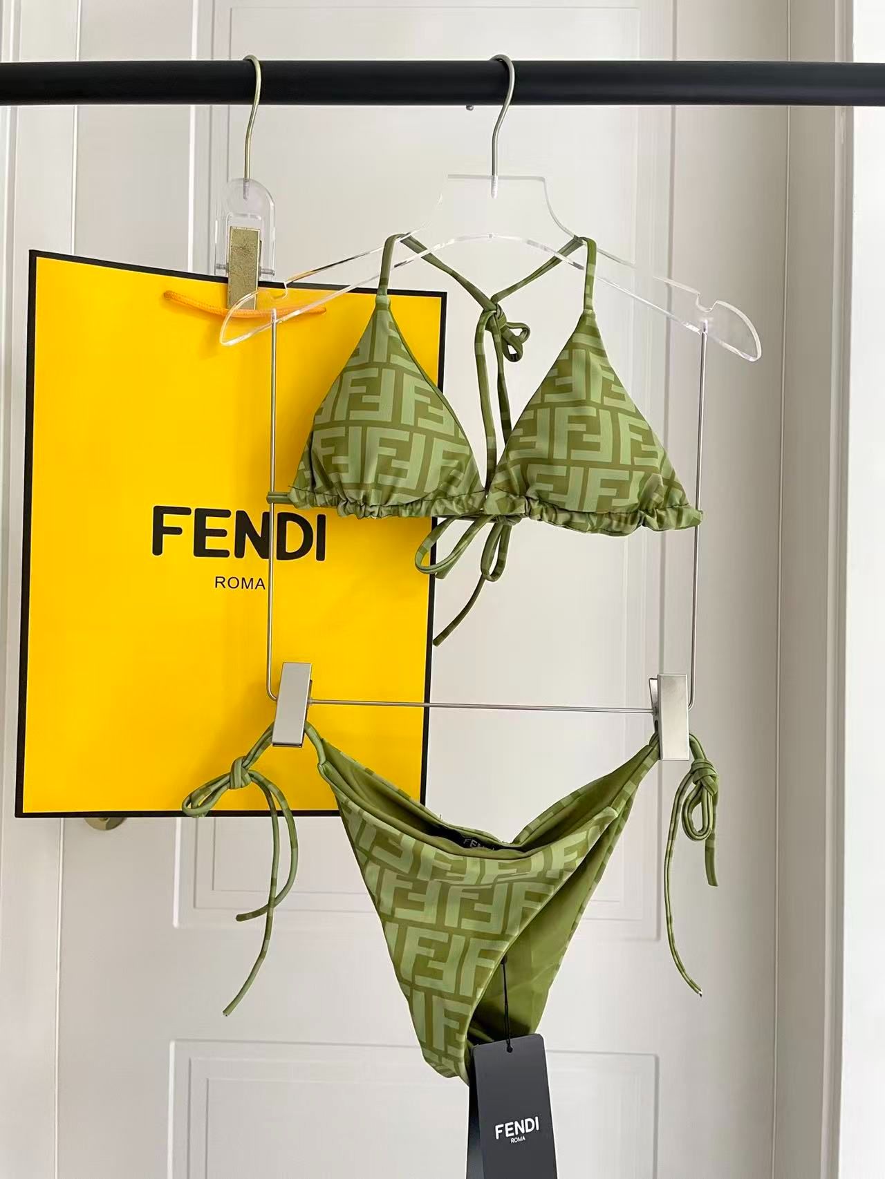 Triangel-Bikini mit FF-Logomuster Olivgrün