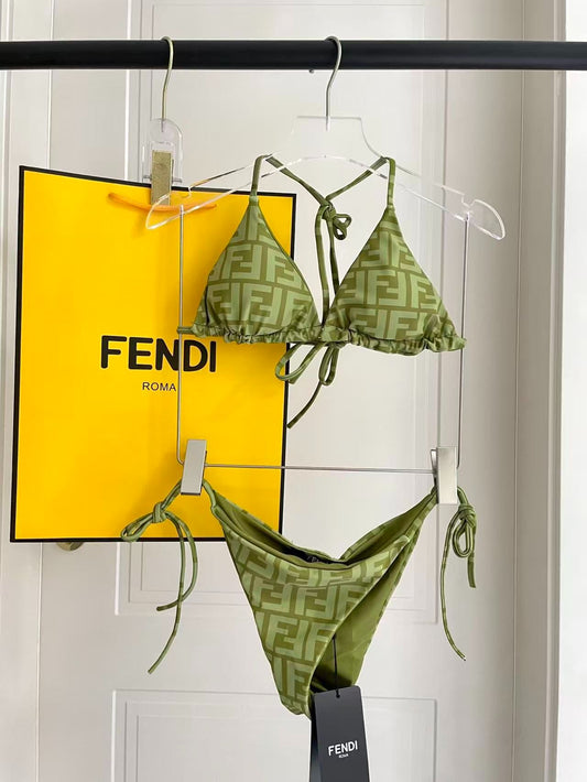 Triangel-Bikini mit FF-Logomuster Olivgrün