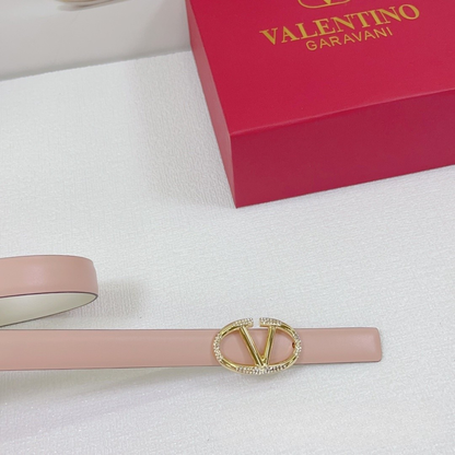 V Logo Gürtel aus Lackleder Rosa mit Kristallen
