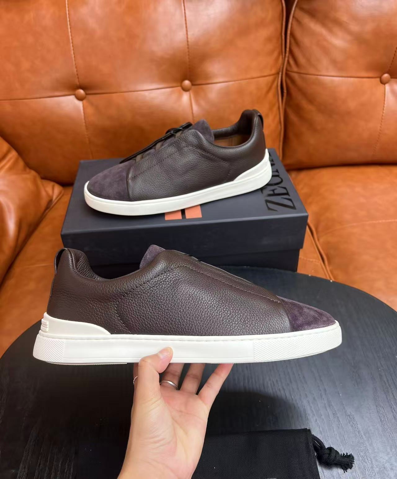Dark purple/white triple stitch SECONDSKIN sneakers