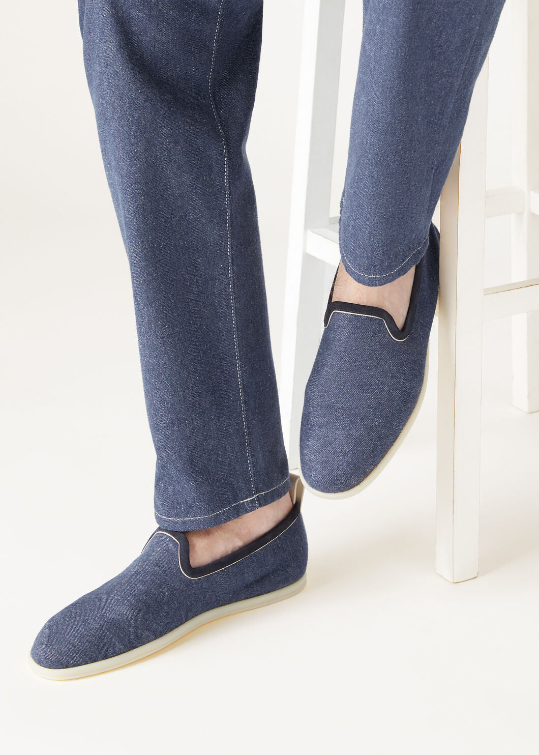 Venice Walk moccasins in blue cotton fabric for men