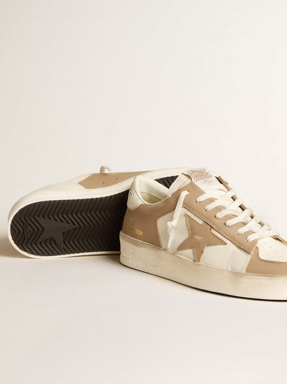 White-beige leather Stardan with beige star and white heel