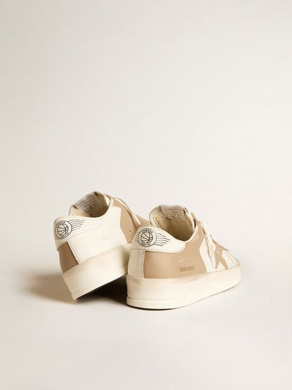 White-beige leather Stardan with beige star and white heel