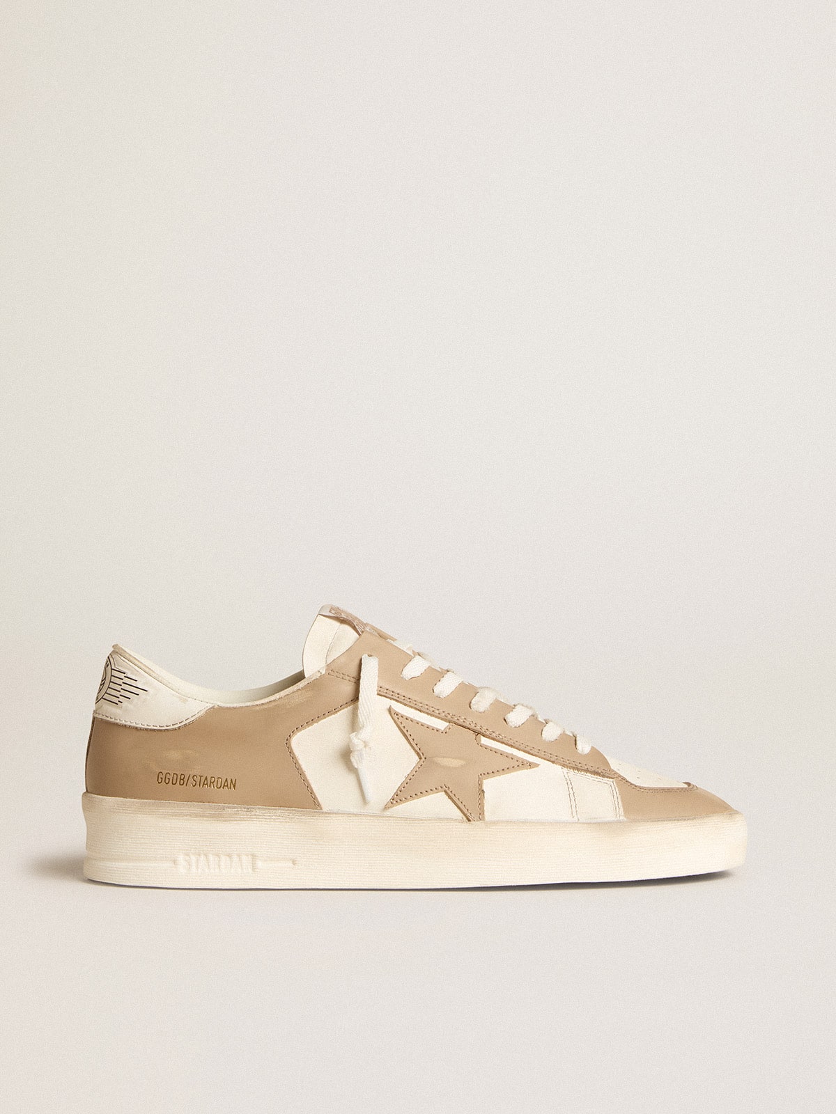 White-beige leather Stardan with beige star and white heel