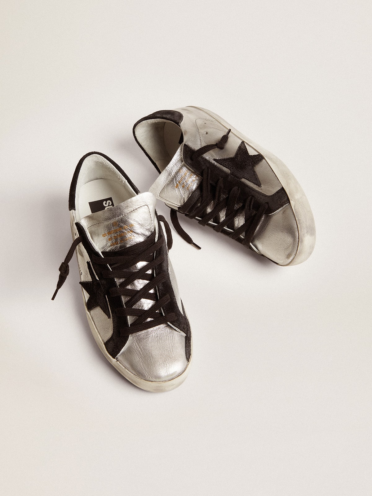Silver leather with contrasting inserts