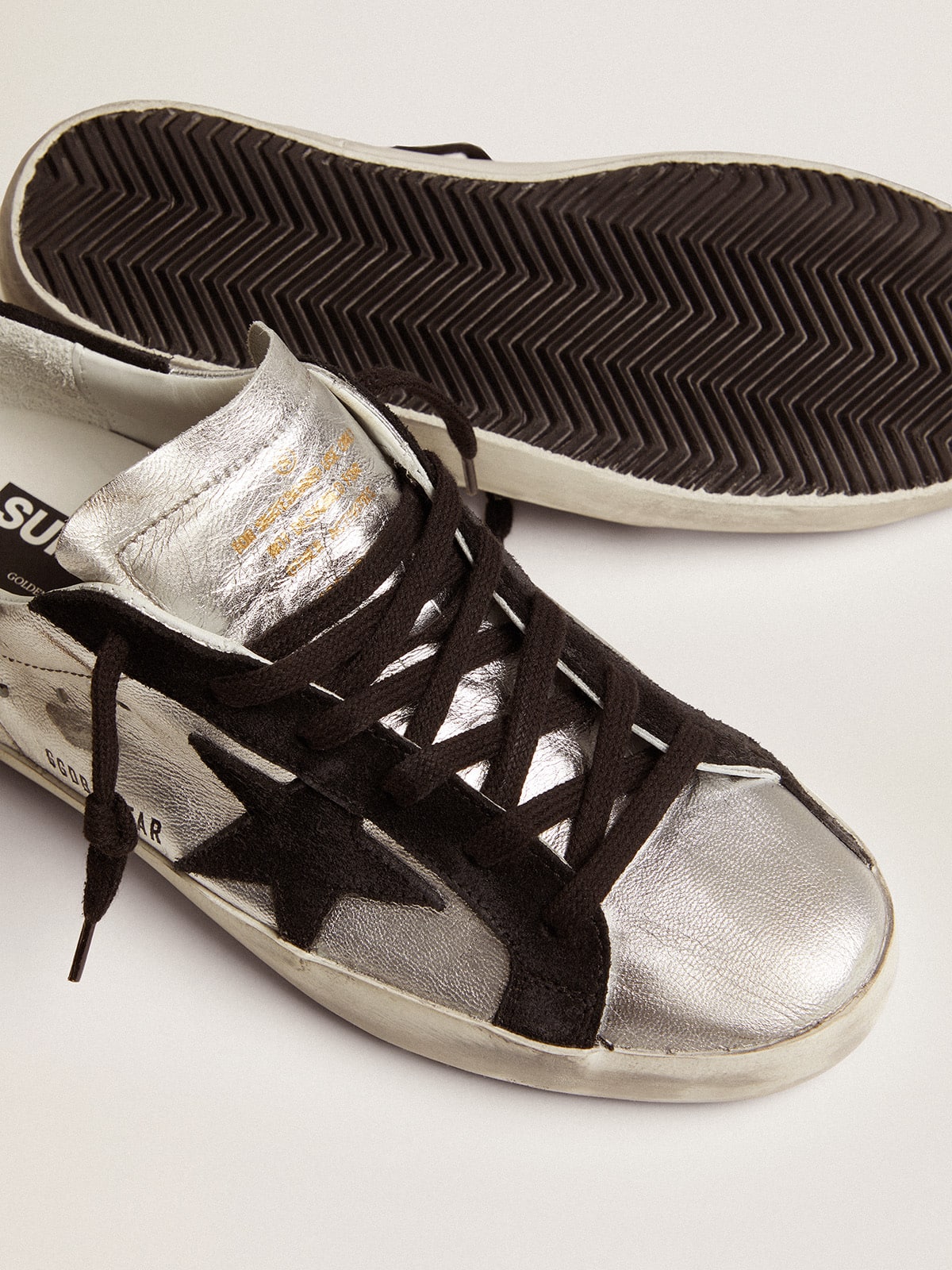 Silver leather with contrasting inserts