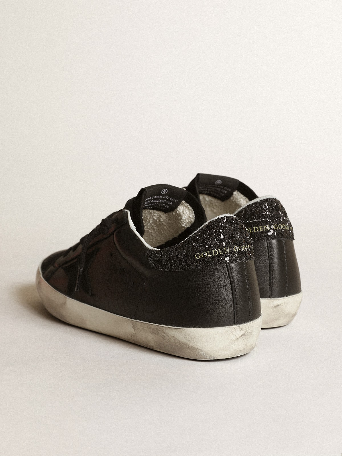 Super-Star in black nappa with black star and glitter heel