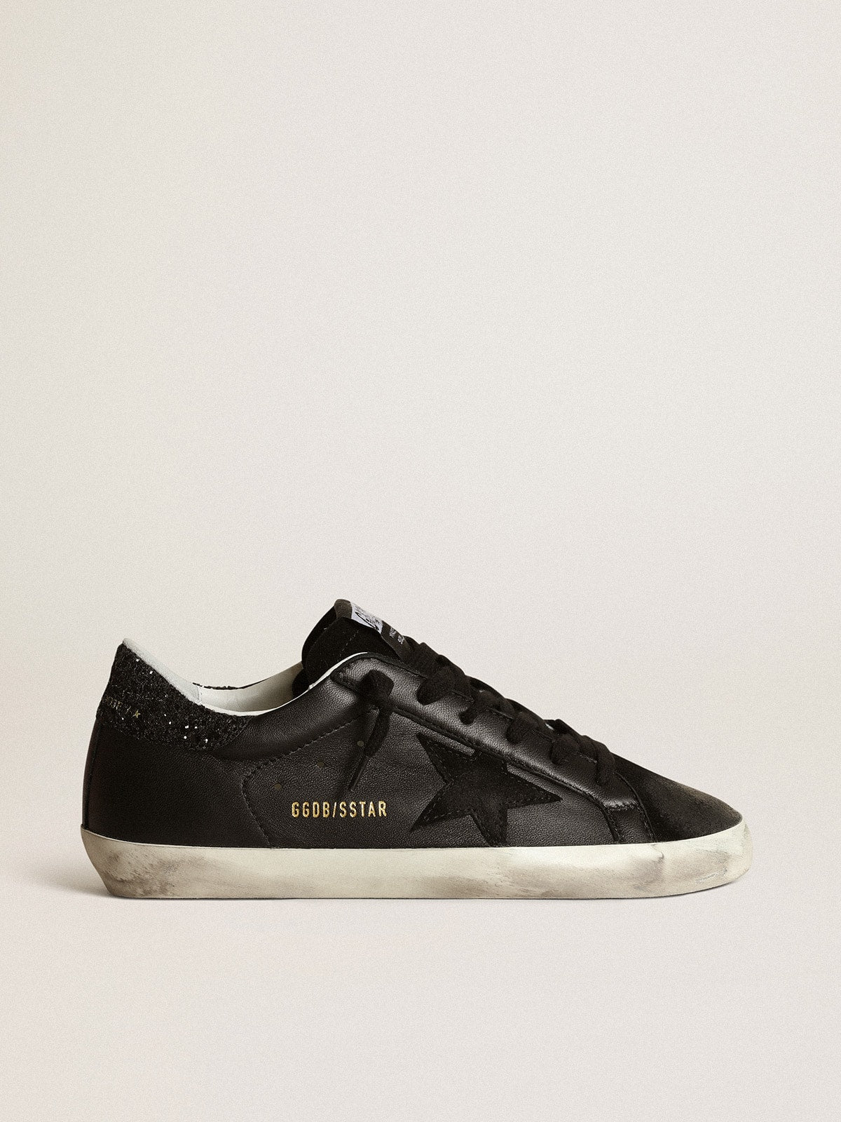 Super-Star in black nappa with black star and glitter heel