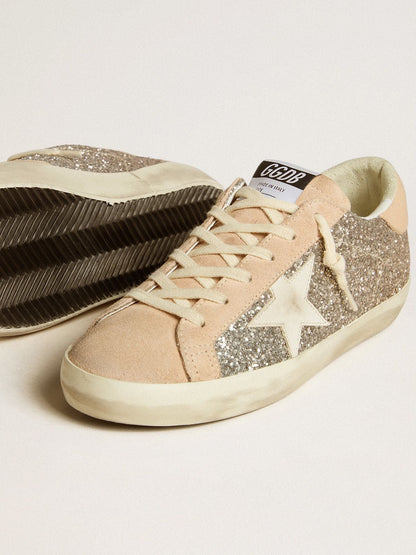 Silver glitter Super-Star with star and leather heel detail
