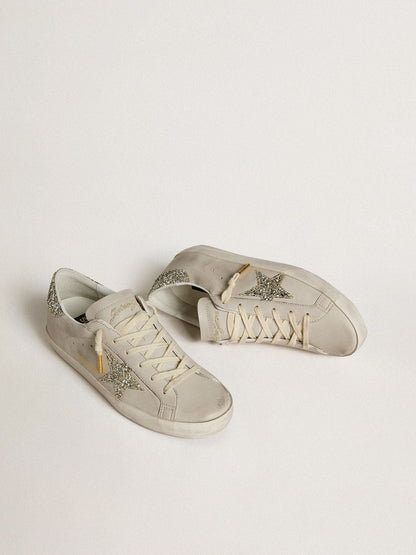 Super-Star LTD in ivory nappa with star and heel in platinum glitter