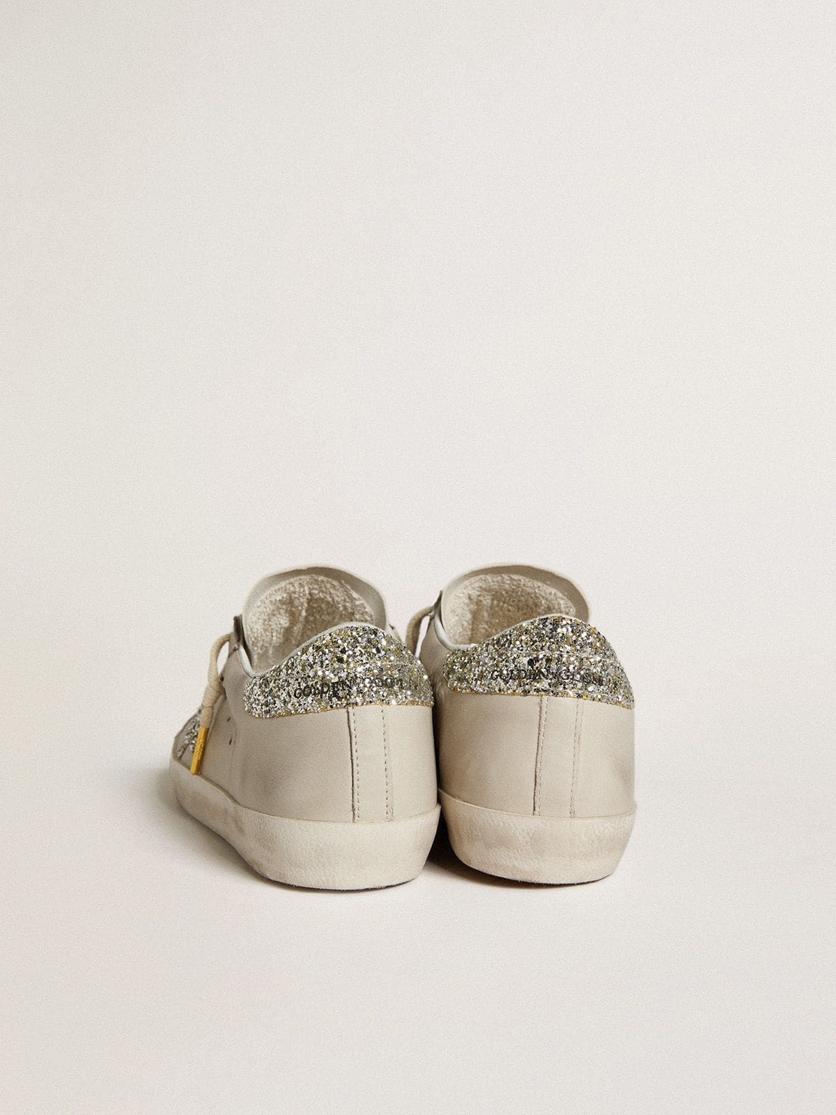 Super-Star LTD in ivory nappa with star and heel in platinum glitter