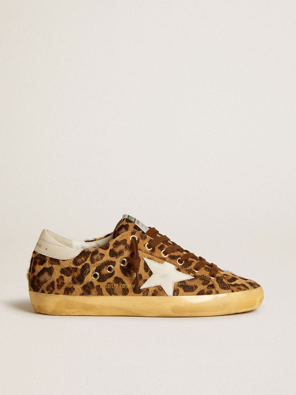 Super-Star LTD in Cavallino leather with leopard print design with star and leather heel