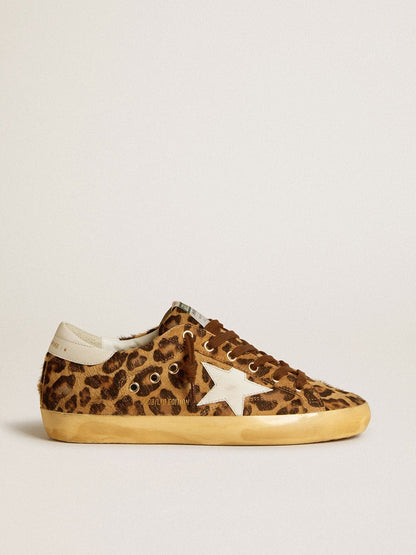 Super-Star LTD in Cavallino leather with leopard print design with star and leather heel