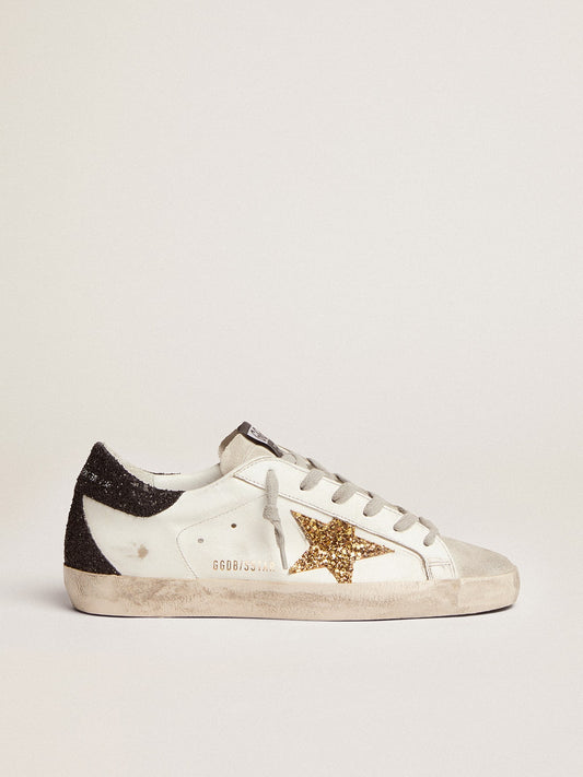 Super-Star made of nappa with a gold glitter star and black glitter on the heel