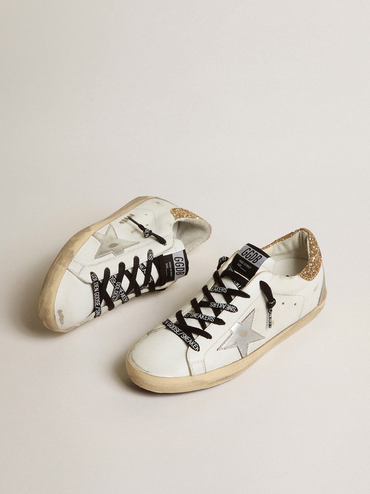 Leather Super-Star with glitter heel