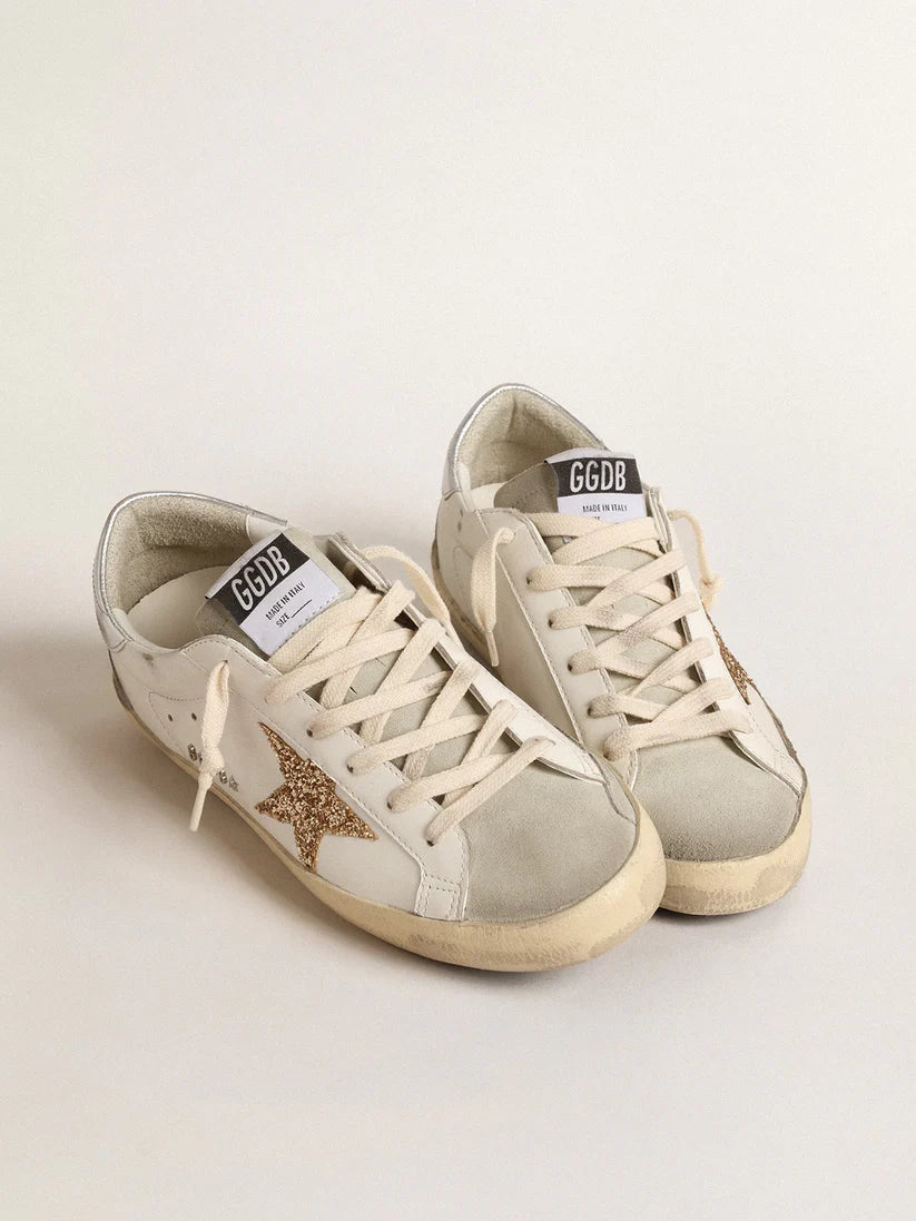 Super-Star with gold glitter star and ice-grey suede inserts