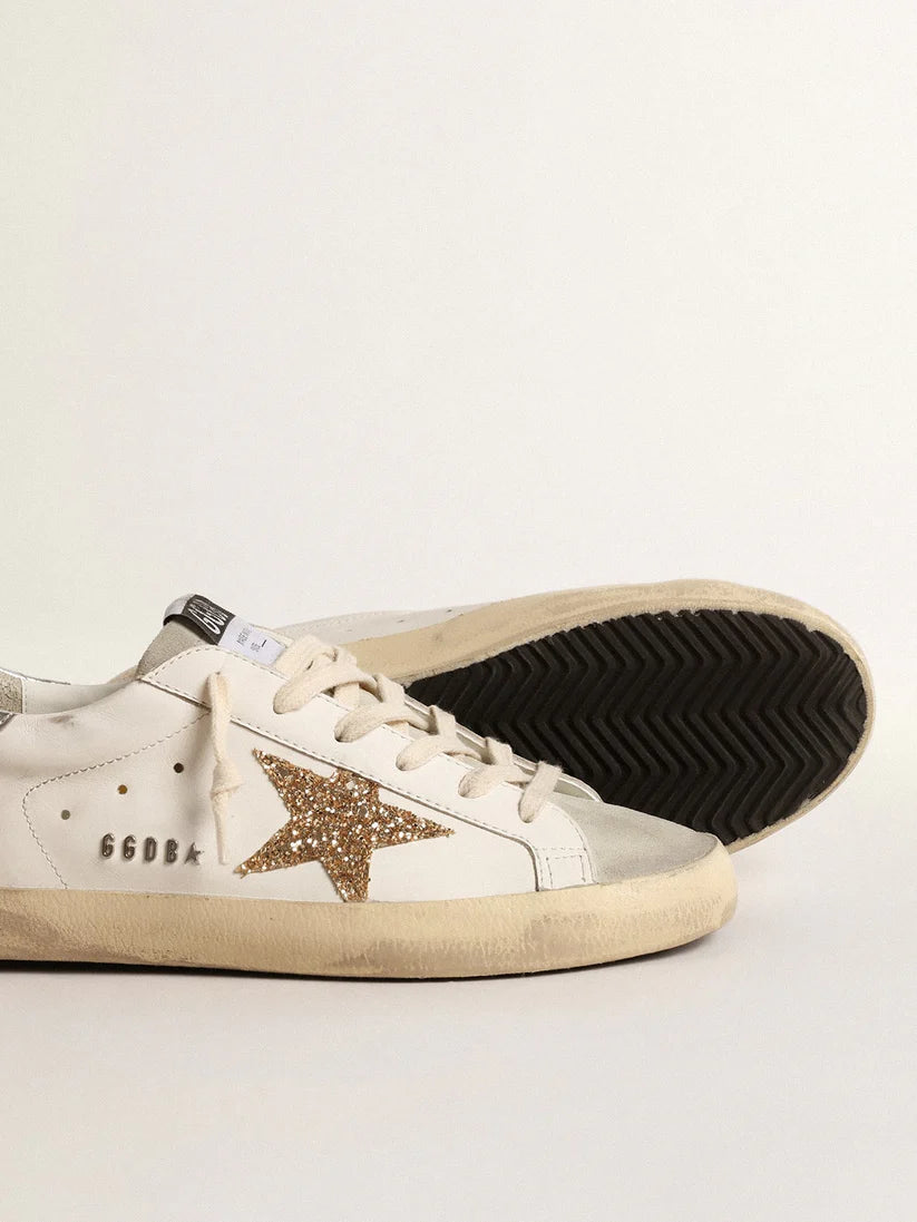 Super-Star with gold glitter star and ice-grey suede inserts